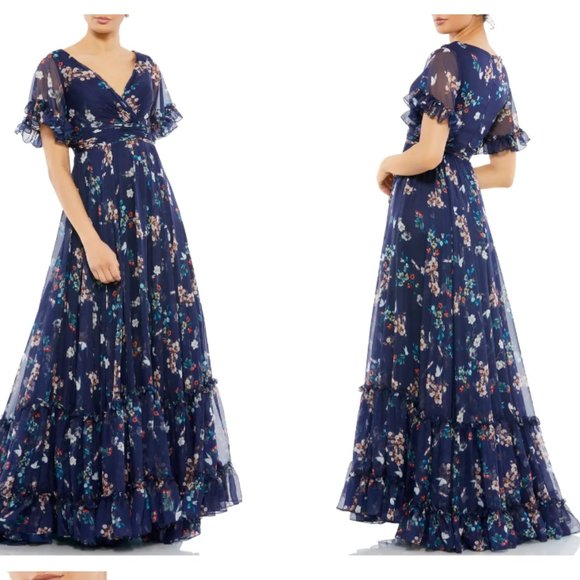 MAC DUGGAL FLORAL EMPIRE WAIST CHIFFON GOWN SZ 14 - Picture 2 of 7